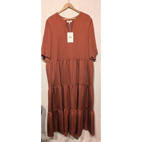 Lafayette 148 Selma Tiered Dress Chili Red A-line Midi Dress NWT Size Large - Picture 2 of 5